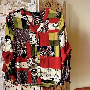 RD & Koko Button Up Blouse Ruched Sleeves Size Small
